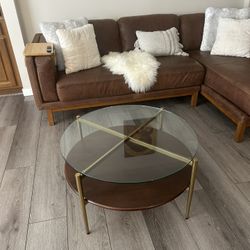 West Elm Walnut And Glass Coffee Table - Like New 
