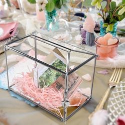 HighFree Glass Wedding Card Box with Slot & Lock, Handmade Copper Gold Geometric Terrarium, Clear Display Box for Wedding Reception, Wishwell, Keepsak