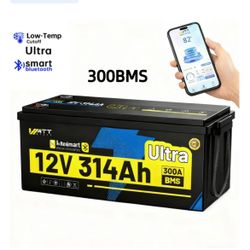 WattCycle 12V 300Ah LiFePO4 Battery Bluetooth(314Ah), Ultra 300Ah BMS, 8000+ Deep Cycles, Built-in Metal Frame & Full Metal Case, 4.01kWh Battery Perf