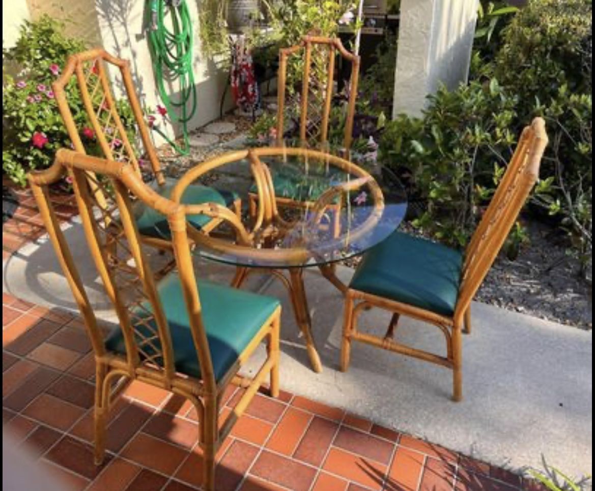 Mid Century Bamboo Table And Four Chairs