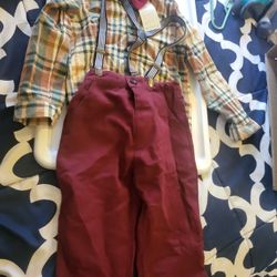 3 pcs Boys Dress Outfit Set Plaid Shirt Bow Tie Pants 130 cm 7 y.o