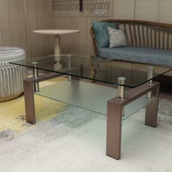 Rectangle Walnut Glass Coffee Table