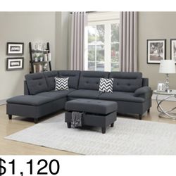 Gorgeous 3 Piece Sectional and Ottoman with Storage