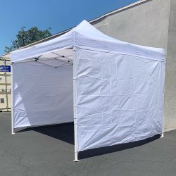New in Box $129 Heavy-Duty White Popup Canopy 10x10ft with (3 Sidewall) Outdoor Gazebo, Carry Bag