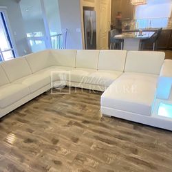Snoe White Modern Leather Sectional with LED Light