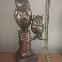 VINTAGE BRASS OWLS STATUE GOOD CONDITION