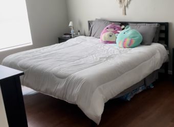 King Mattress with Metal bedframe and bedsheets