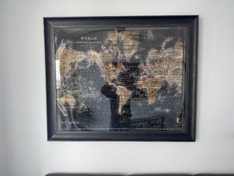 Large framed world map 46 X 56