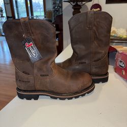 Justin boots men’s WK4630 Brown composite toe waterproof electric hazard boots size 10EE new inbox