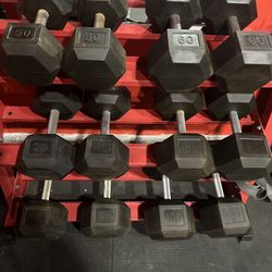 50-100 Rubber Hex Dumbbell Set