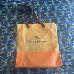 Tommy Bahama Canvas Burlap Tote Bag Beach Vacation Tropical Coastal Neutral
