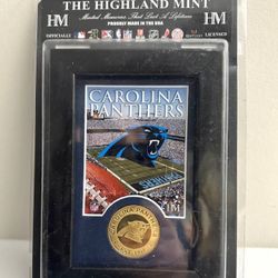 Carolina Panthers 5 x 7 Wood Wall Frame Minted Bronze Coin Under Plexiglass Panel Officially Licensed Collectible Item