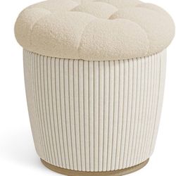 Ottoman with Storage, Sherpa Vanity Stool, 18.5" Small Ottoman Dorm, Foot Stools, Upholstered Ottoman Foot Rest for Living Room & Bedroom, B