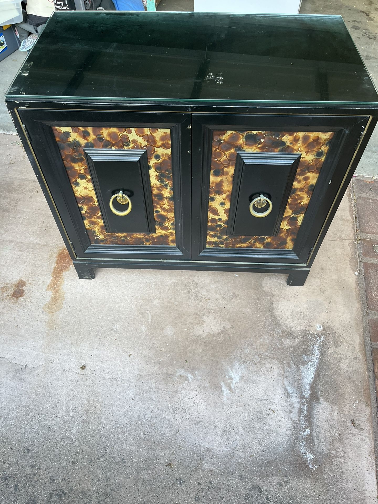 WOODEN CABINET WITH BRASS HANDLES