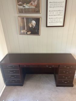 Large Dark Wood Executive Desk with Drawers