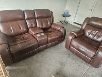 Brown Leather Reclining Sofa and Chair Set