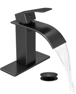 Waterfall Single Handle Bathroom Sink Faucet Black Vanity Faucet with Pop-up Drain, llaves para lavamanos de baño, Ceramic Valve, for 1 or 3 Hole