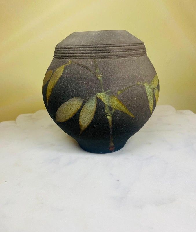 Handmade Ceramic Vase with Bamboo Design