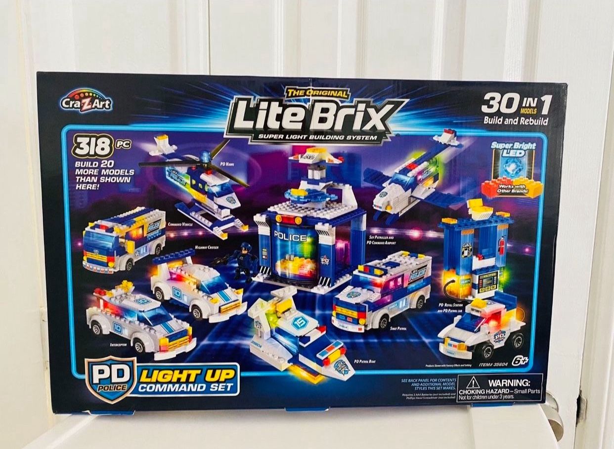 Brand New The Original Lite Brix Super Light Building System PD Police Light Up Command Set 318 Pieces 🎄🎅🏻🎁✨