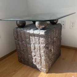 Postmodern Natural Mactan Stone Sofa Table With Glass Top 