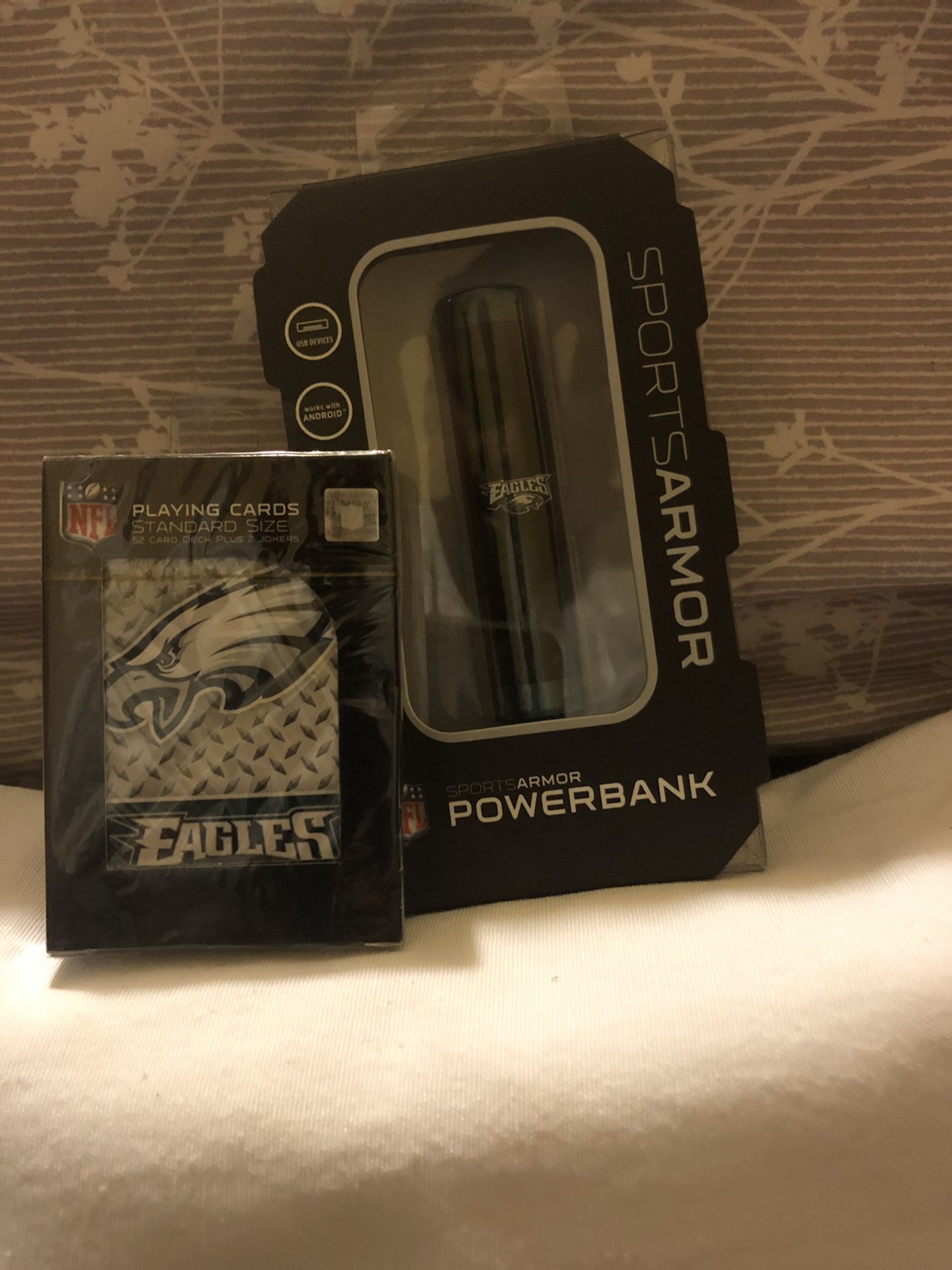 Philadelphia Eagles portable charger and playing cards