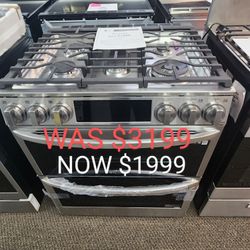 6.9 Cu. Ft. Smart Slide In Double Oven Gas Range With Probake And Instaview 