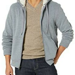 Sherpa Lined Full Zip Hooded Fleece Sweatshirt XL Light Grey Heather