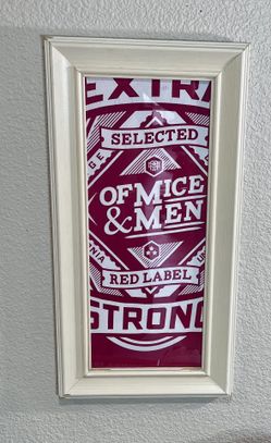 Man Cave/ She Cave/ Home Decor/ Wall Art: Wood Frame: 24”x12”  Red & White Of Mice & Men Extra Strong Red Label! 