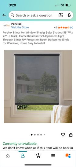 Persilux Solar Roller Shades 72”L * 58”W Semi-Sheer