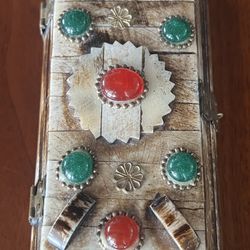 Camel Bone Jewelry Box Handcrafted with Brass Detail & Jewel Accent Inlay 6”