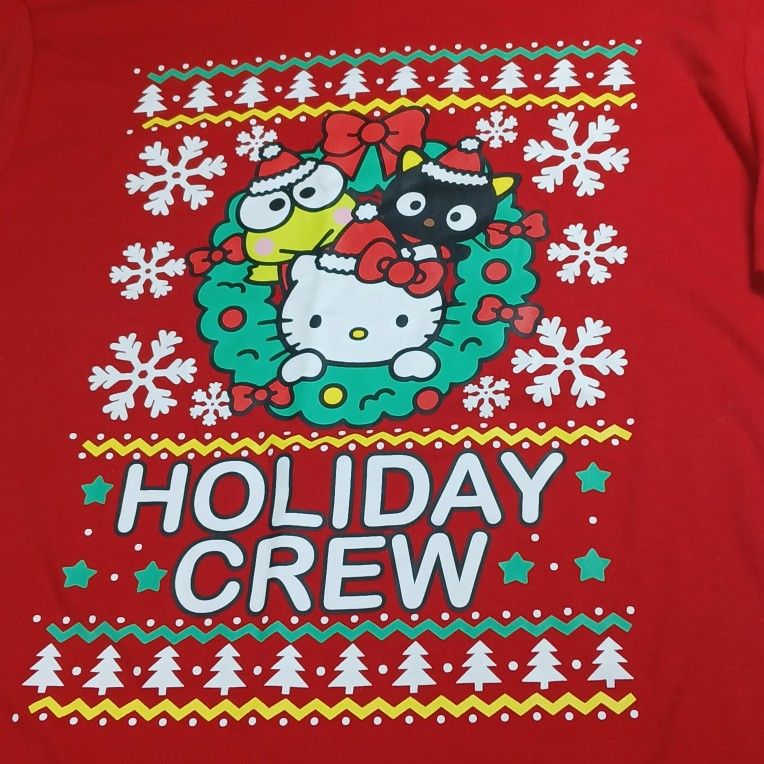 Med Hello Kitty And Friends Holiday Crew Snowflakes Christmas Red Adult T-shirt