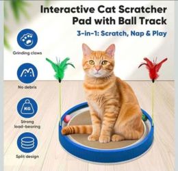 20" Interactive Cat Scratcher Pad with Ball Track 3-in-1: Scratch, Nap & Play