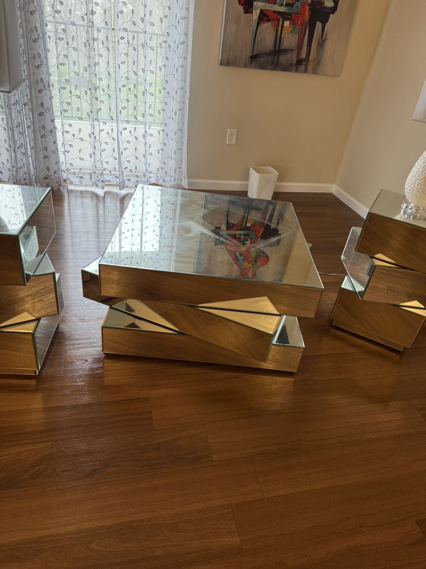 Coffee table and end tables, modern mirror design