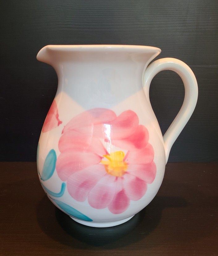Pier 1 Imports - Floral Pink Flower Pitcher Vase Italy