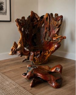 Custom Live-Edge Burl Wood Throne Style Chair & Ottoman by Madson for The Wood Connection