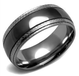 Two Tone IP Light Black Stainless Steel Mens Ring Size 8