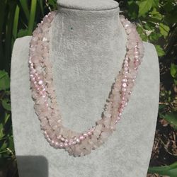 Vintage Rose quartz & pink pearl choker