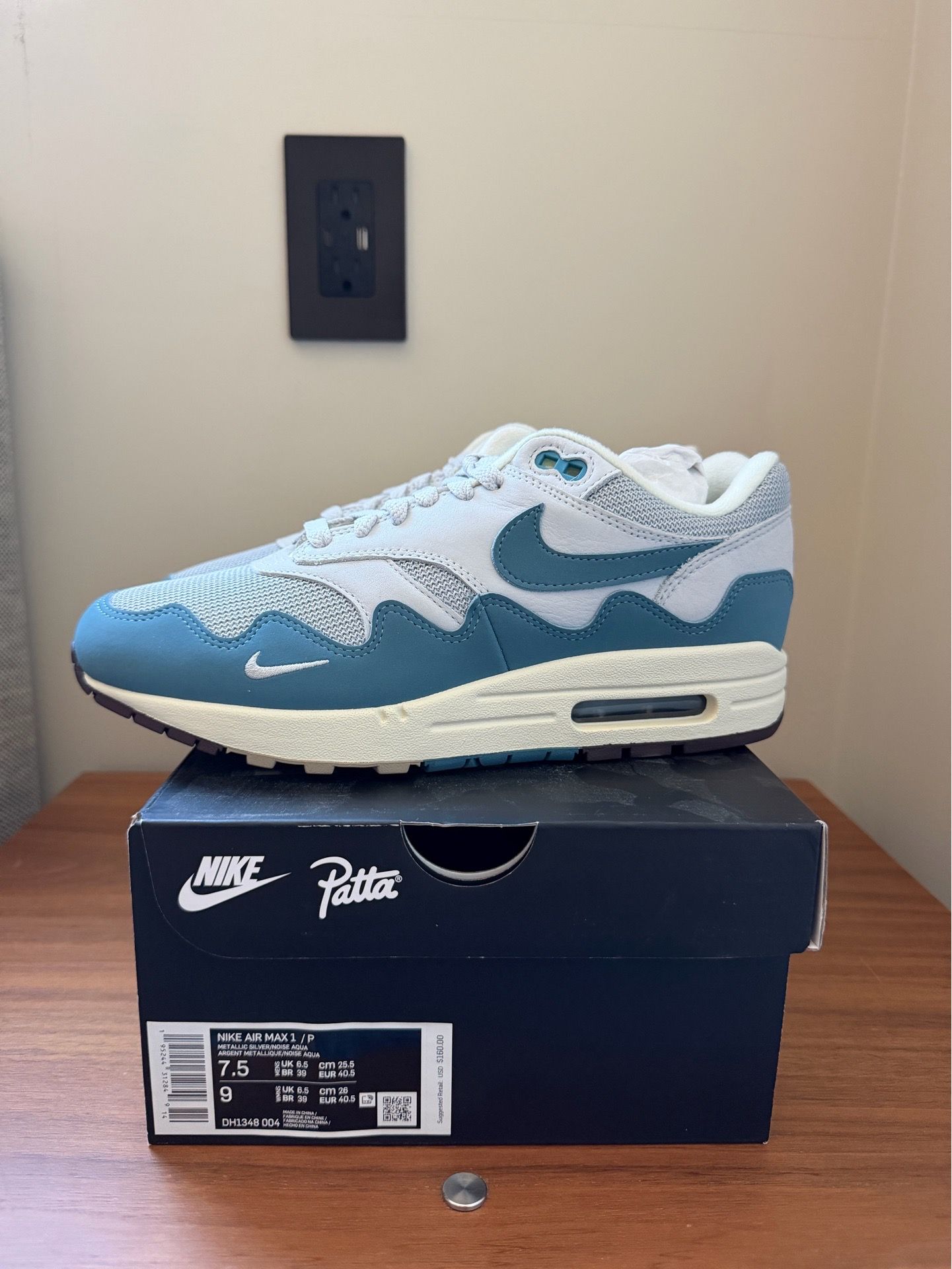 Nike Air Max 1 Patta Waves Noise Aqua Size 7.5 Brand New