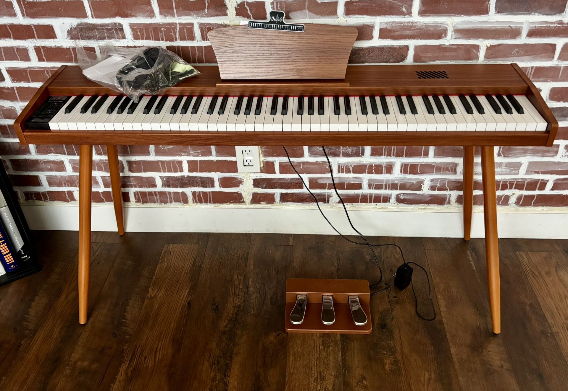 Digital Wood Piano Keyboard - Semi Weighted Electric Piano for Beginners and and Professionals with Triple Pedal, Headphone, Music Rest