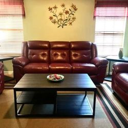 Red Leather Sofa Set