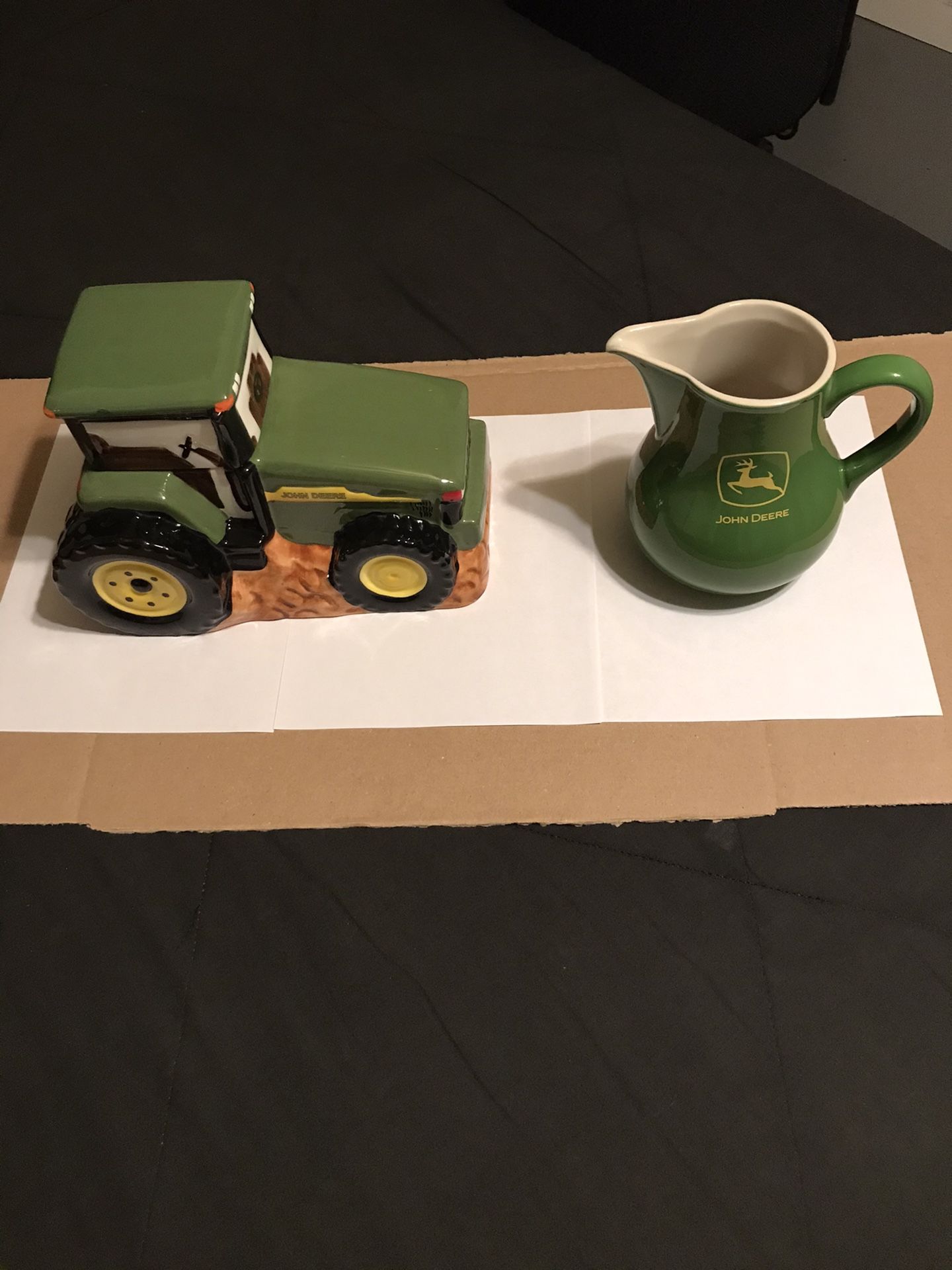 John Deere Combo: Tractor Cookie Jar & Heavy Large Milk Jug