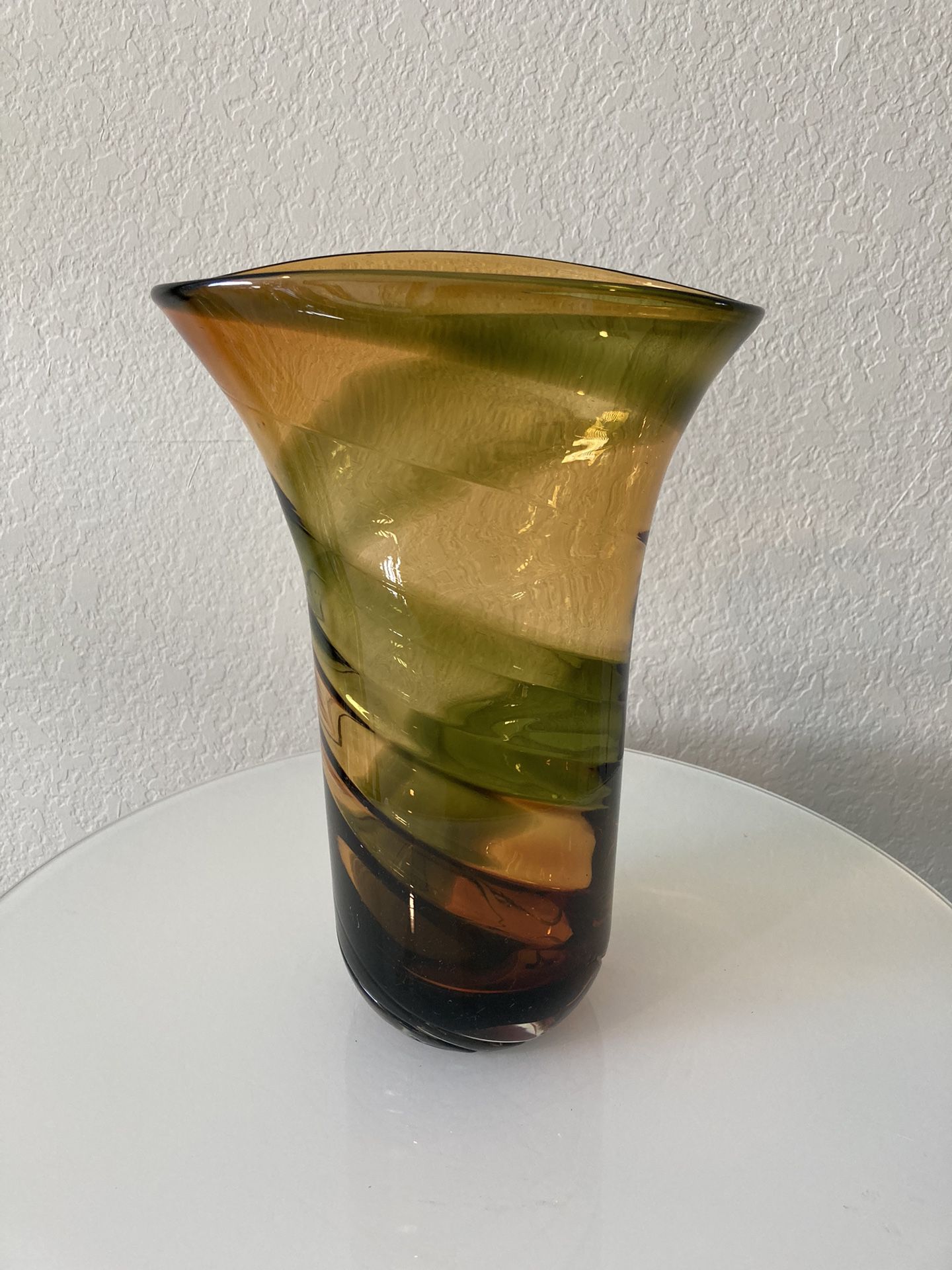 Flower Vase Handblown Amber Green Glass