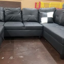 Black Leather Sectional