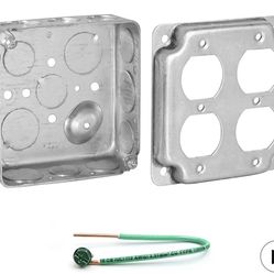 Paquete de caja y cubierta AP-12088, caja eléctrica cuadrada de 10 cm, cubierta de trabajo expuesta de receptáculo dúplex de 2 ganglios, esquinas apla