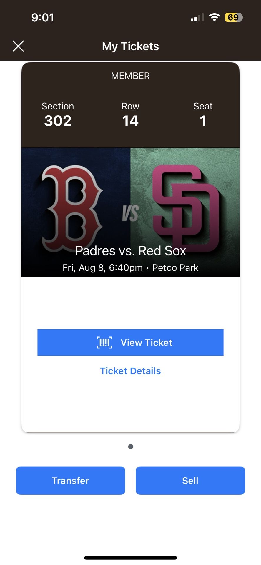 One Friday Night Game Ticket Tonight San Diego Padres Section 304 Aisle Seat 6:40pm 6/8/26 Vs Boston Red Sox