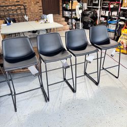 Set of 4 Faux Leather Barstool Black