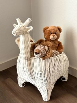 White Wicker Deer Toy Storage Basket