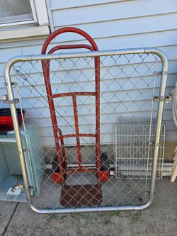 Chain link gate with hinges and latch.  "46x38"