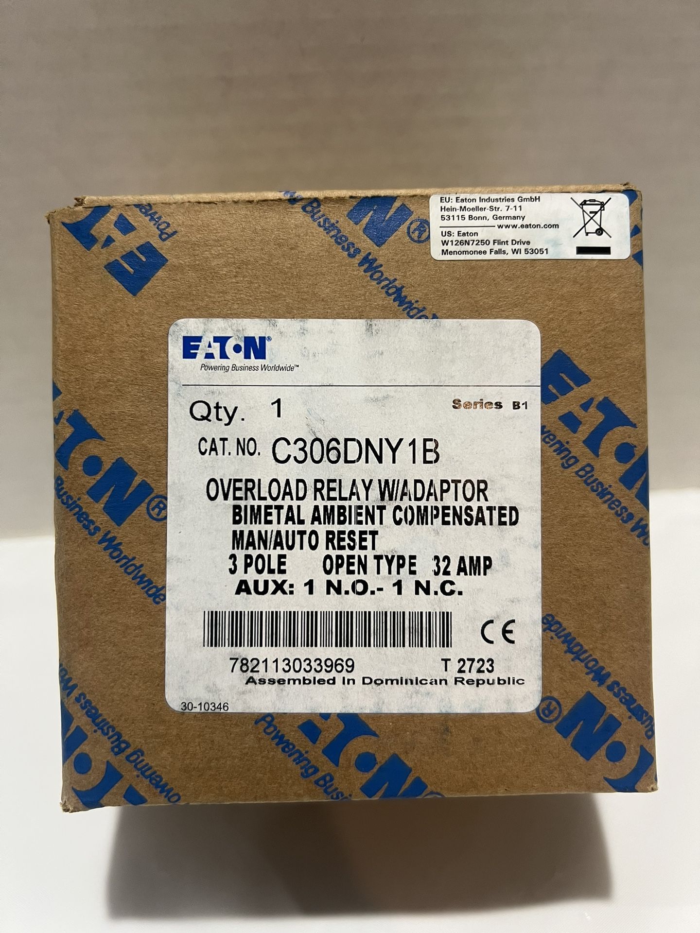 EATON C306DNY1B OVERLOAD RELAY W/ADAPTOR 3P 32A 1 NO - 1 NC LIEBERT 124547P1