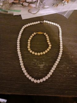 Pearl Necklace and Pearl Bracelet with Sterling Silver Clasp 